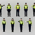 Multiple Police Officers In Reflective Uniforms With Various Hand Gestures And Standing Poses