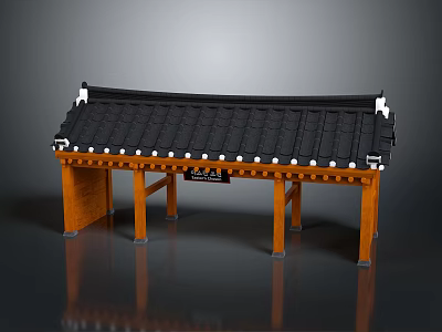 Classic Traditional Chinese Pavilion Model Featuring Wooden Frame Black Tiled Roof And White Edge Decorations 3d model