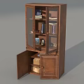 Wooden Curio Cabinet With Glass Doors Open Lower Cabinet Showcasing Books And Decorative Items