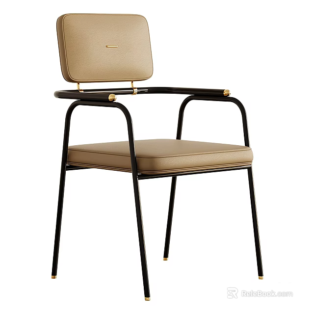 Modern Stylish Leisure Chair With Beige Cushion Backrest And Black Metal Frame Gold Accents Design 3d model 