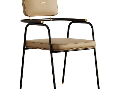 Modern Stylish Leisure Chair With Beige Cushion Backrest And Black Metal Frame Gold Accents Design 3d model