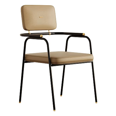Modern Stylish Leisure Chair With Beige Cushion Backrest And Black Metal Frame Gold Accents Design 3d model