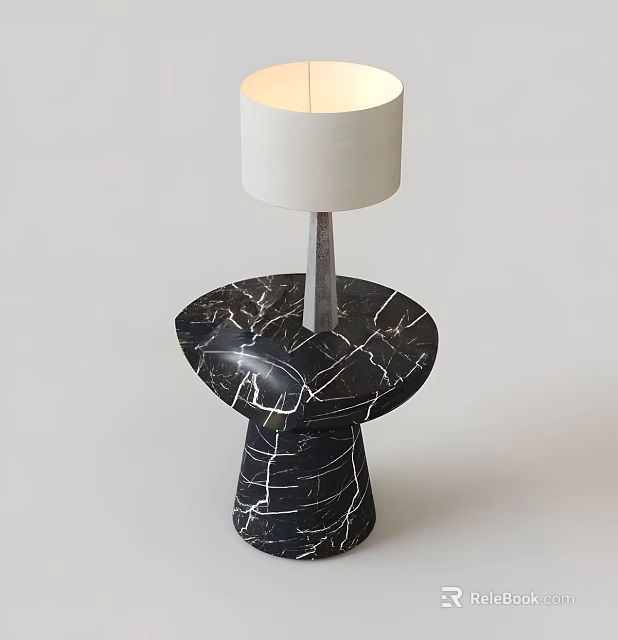 Modern Black Marble Coffee Table With White Veins Topped With Table Lamp 3d model