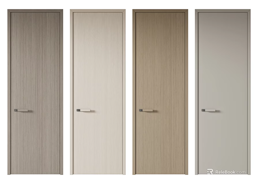 Modern Interior Hinged Doors in Various Wooden Textures and Simple Styles 3d model 