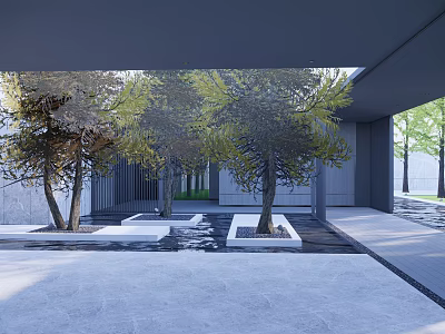Modern Residential Landscape With Trees Stone Pavement And Modern Architecture Courtyard Design 3d model