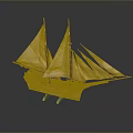 Detailed Model Ship With Tall Masts Yellow Sails And Green White Hull