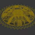 Black Circular Mechanical Component With Central Mesh Panel And Outer Gear Like Structure
