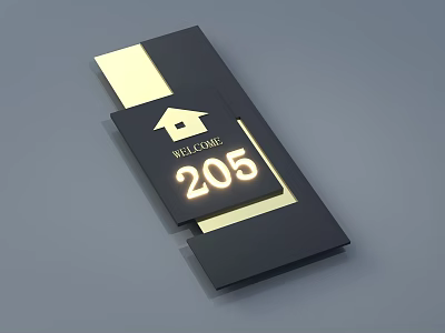 Elegant Modern Welcome Doorplate Design With House Icon And Number 205 3d model