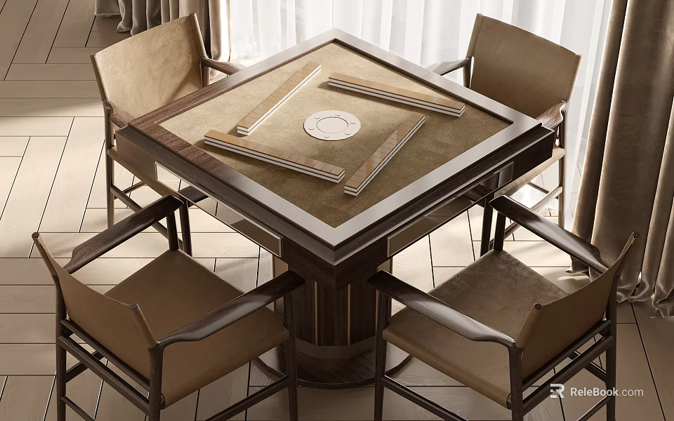 Modern Square Wooden Entertainment Table With Four Chairs And Game Components 3d model 