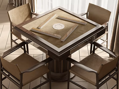 Modern Square Wooden Entertainment Table With Four Chairs And Game Components 3d model