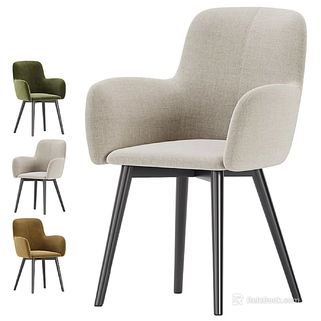 Modern Public Chair With Armrests And Black Legs In Green Beige Brown Colors 3d model 