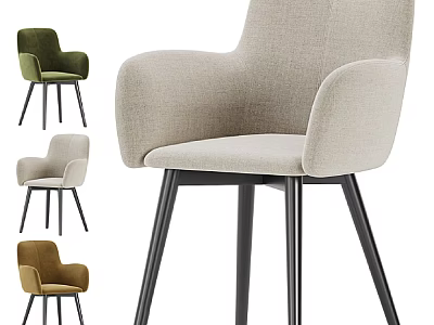 Modern Public Chair With Armrests And Black Legs In Green Beige Brown Colors 3d model