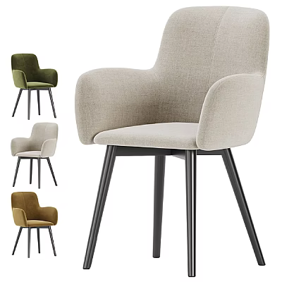 Modern Public Chair With Armrests And Black Legs In Green Beige Brown Colors 3d model
