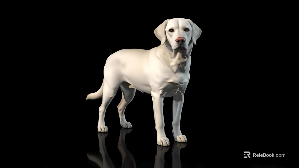 Isolated Adorable White Labrador Retriever Standing on Black Background with Reflection 3d model 