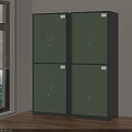 Modern Green Wardrobe With Glass Doors And Black Frames In Sunlight 3d model