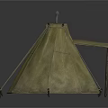 Traditional Conical Canvas Tent With Awning And Wooden Support Poles For Camping Shelter