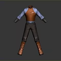 3D Character Outfit With Blue Shirt Sleeves Orange Vest Brown Pants And Boots