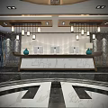 Elegant Hotel Lobby with Ornate Circular Ceiling Geometric Floor and Marble Reception Desk