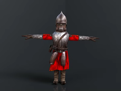 A Man In Silver Armor And Red Robe With Arms Outstretched On Gray Background 3d model