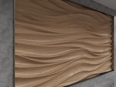 Modern Wooden Wavy Texture Wall With Gray Surrounding And Decorative Design 3d model