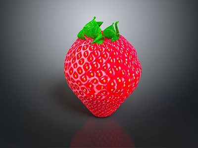 Fresh Red Strawberry With Green Leaves On Dark Background And Juicy Texture 3d model