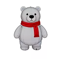 Shiny White Polar Bear Landscape Sculpture With Red Scarf Decoration