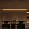 Modern Luxury Office Interior With Chinese Elements Partition Wooden Stone Lighting And Wall Art