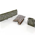 Natural Wood And Stone Architectural Decorative Components With Stone Walls And Wooden Structures