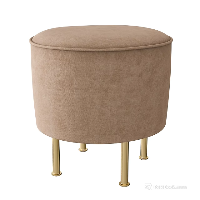 Modern Beige Velvet Ottoman With Gold Metal Legs For Living Room Decor 3d model 