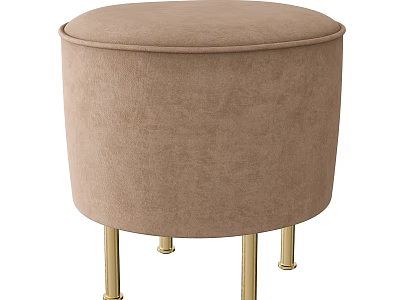 Modern Beige Velvet Ottoman With Gold Metal Legs For Living Room Decor 3d model