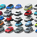 Cartoon Style Cars In Various Colors And Different Styles Arranged Together