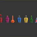 Woman Showcasing Colorful Bottles With Various Shapes And Reflections On Dark Background