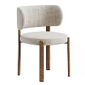 Modern Minimalist Single Chair With Curved Backrest Light Beige Upholstery And Dark Brown Wooden Legs