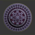 Futuristic Multi Layered UFO Like Structure With Colorful Purple Red Blue Green Rings And Reflection