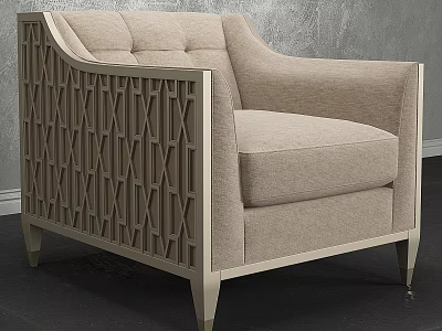 Modern Beige Leisure Chair With Geometric Pattern Armrest And Metal Frame 3d model