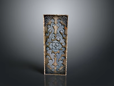 Exquisite Rectangular Sculptural Carving With Intricate Floral Patterns And Gold Blue Tones 3d model