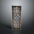 Exquisite Rectangular Sculptural Carving With Intricate Floral Patterns And Gold Blue Tones