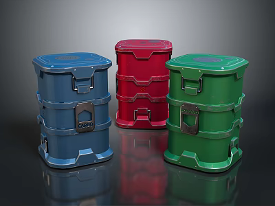 Colorful Heavy Duty Storage Containers With Secure Latches And Stackable Design In Blue Red Green 3d model