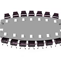 Elegant Modern Conference Table With Purple Rolling Chairs Papers And Microphone