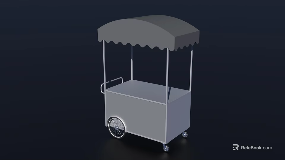 Metal Mobile Cart With Gray Awning And Wheels For Outdoor Vending 3d model 