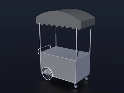 Metal Mobile Cart With Gray Awning And Wheels For Outdoor Vending 3d model
