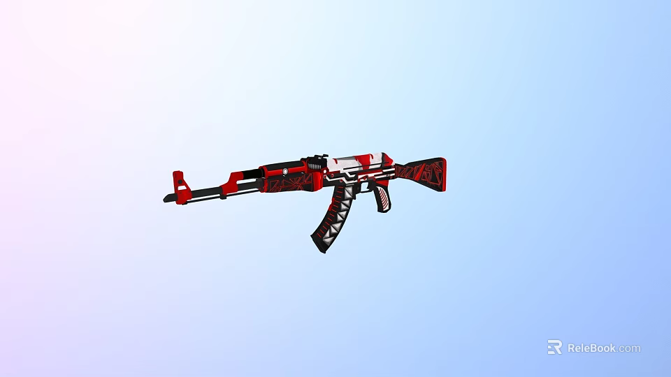 Modern Red And Black Patterned Rifle With Decorative Design Features 3d model