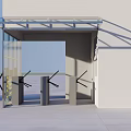 Modern Building Entrance Gate with Glass Facade and Canopy Automatic Retractable Barrier Design