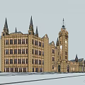 Grand Gothic Style Office Building With Spires Arched Windows And Stone Exterior