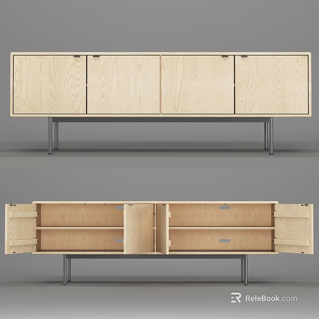 Modern Wooden TV Stand With Metal Legs Cabinet Doors And Storage Compartments 3d model 