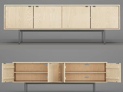 Modern Wooden TV Stand With Metal Legs Cabinet Doors And Storage Compartments 3d model