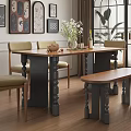 Modern Restaurant Dining Area With Table Chairs Bench Wall Art Plants And Large Windows