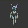 3D Model White Blue Robot Character with Pointed Ears Blue Eyes Standing Pose Design
