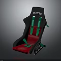 Airplane Seat Design Featuring Sparco Black Frame Red Cushion And Green Seatbelts