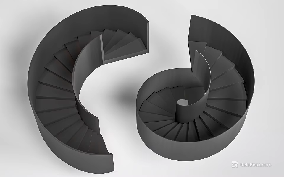 Modern Black Spiral Staircase Design With Curved Structure And Geometric Shape 3d model